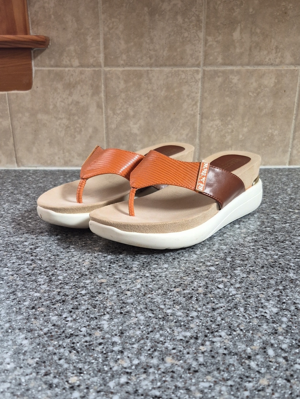 Reaction Kenneth Cole Orange Thong Wedge Sandals - Comfort Platform